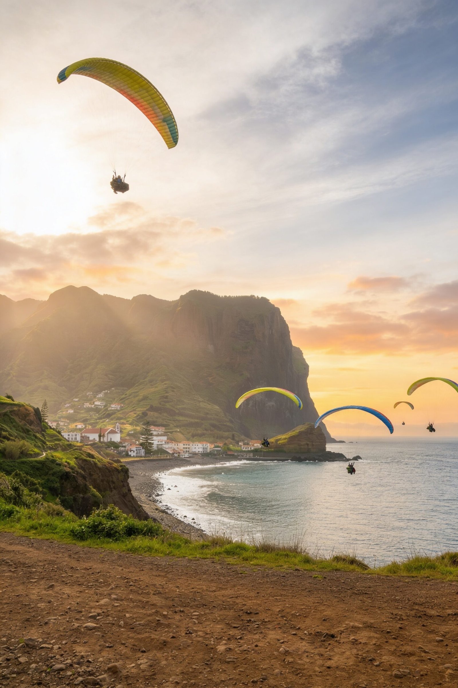 Tandem paragliding flight over Porto da Cruz, Madeira